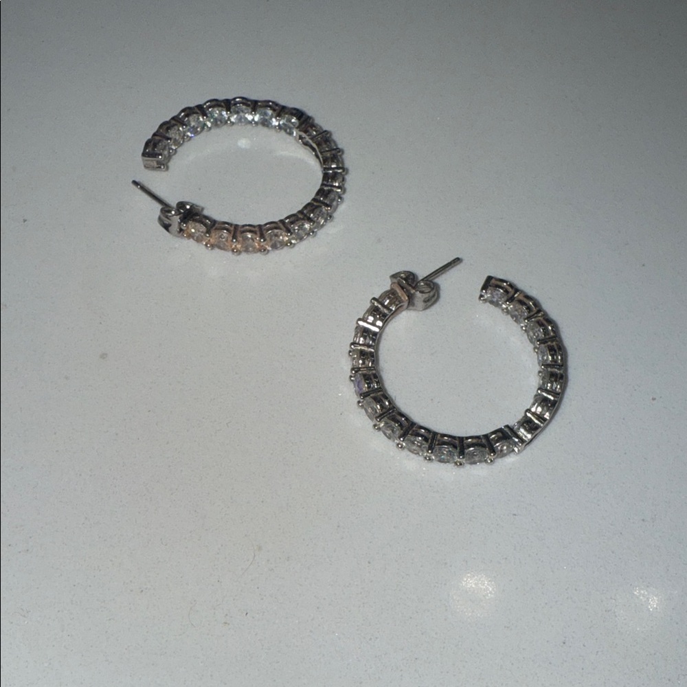 Silver Crystal Hoop Earrings - Women's Jewelry
